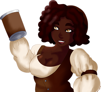 a short, black human woman, hoisting a stein into the air